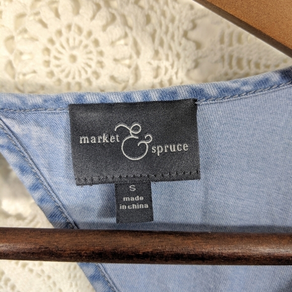 Market And Spruce Shirt Womens Small Blue Chambray Keyhole Cotton Ombre Denim - Picture 6 of 9